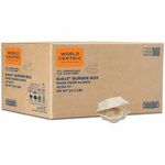 World Centric Compostable Fiber Hinged Containers - Food Storage, Food, Commercial - Natural - Fiber Body - 50/Pack - 10 / Carton WORTOSCU15BLFP