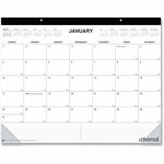 Universal Desk Pad Calendar - Large - Monthly - 12 Month - January 2026 to December 2026 - 1 Month Single Page Layout - White Sheet - 2 x Holes - Stapled - Desk Pad - Wall Mount - Natural, Clear - Chipboard, Poly - Eyelet, Hole-punched, To-do List, Refere UNV71002