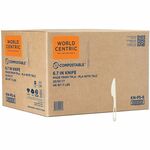 World Centric Compostable White Cutlery - Knife - Knife - Dishwasher Safe - Talc-filled Polylactic Acid (TPLA) - White - 50/Pack - 20 / Carton WORKNPS6
