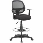 Boss Commercial-Grade Mesh Back Stool - High Density Foam (HDF), Fabric Seat Material - Mesh Back Material - 5-star Base - Black - Chrome - Armrest - 1 Each BOP16606