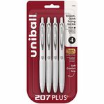 uniball™ 207 Plus Retractable Gel Pens - 0.7 mm Medium Pen Point - Retractable - Black Ink - Gel-based, Nanofiber Ink - White Barrel - Stainless Steel Tip - 4 / Pack UBC70652