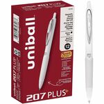 uniball™ 207 Plus Retractable Gel Pens - 0.7 mm Medium Pen Point - Retractable - Black Ink - Nanofiber Ink, Gel-based - White Barrel - Stainless Steel Tip - 12 / Dozen UBC70706