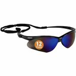Ansell Health Nemesis Safety Glasses - Universal - Eye, UVA, UVB, UVC Protection - Polycarbonate - Blue Mirror Lens - Black Frame - Flexible, Anti-slip, Sweat Resistant, Wraparound Frame, Neck Cord - 12 / Box ANS14481BX