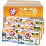 Arm & Hammer Essentials Fabric Softener Sheets - For Laundry, Clothes - Sheet - Mountain Rain Scent - Anti-static, Pleasant Scent, Long Lasting, Machine Washable - White - 144 Sheets/Box - 6 / Carton CDC3320000102CT