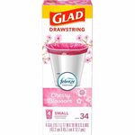 Glad Odorshield Cherry Blossom Trash Bags - Cherry Blossom - Small Size - 4 gal Capacity - 18" Length x 17" Width - Drawstring Closure - Pink - Garbage, Kitchen, Bedroom, Bathroom - 34 / Box CLO79274