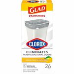 Glad Medium Drawstring Trash Bags with Clorox - Lemon Fresh Bleach - Medium Size - 8 gal Capacity - Drawstring Closure - White - Garbage, Can, Bathroom, Kitchen, Home - 26 / Each CLO79316