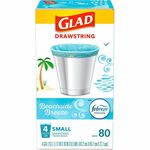 Glad OdorShield Drawstring Trash Bags - Beachside Breeze - Small Size - 4 gal Capacity - 18" Length x 17" Width x 0.50 mil (13 Micron) Thickness - Drawstring Closure - White - Kitchen, Bathroom, Garbage, Home Office, Bedroom, Home, Laundry - 80 / Each CLO79155