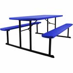 National Public Seating Folding Picnic Tables - Blue, Textured, Wood Grain Top - 8 Seating Capacity - 1800 lb Capacity x 32" Table Top Depth x 1.60" Table Top Thickness - 29.50" Height x 72" Width x 57" Depth - Picnic, Dining, Indoor, Outdoor, Backyard, P NPSBMPT3072BK04