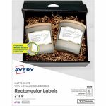 Avery 2" x 4" Labels With Metallic Gold Borders - x 2" Width x 4" Length - Permanent Adhesive - Rectangle - Inkjet, Laser - White - Metallic Gold Border - Foil - 10 / Sheet - For Label Printer - 100 / Pack AVE06506