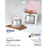 Avery Matte White 3"x3" Square Labels - 3" Height x 3" Width - Permanent Adhesive - Square - Laser, Inkjet - White Matte - Paper - 6 / Sheet - 150 / Pack AVE05659