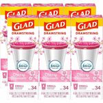 Glad Odorshield Cherry Blossom Trash Bags - Cherry Blossom - Small Size - 4 gal Capacity - 18" Length x 17" Width - Drawstring Closure - Pink - Garbage, Kitchen, Bedroom, Bathroom - 34/Box - 6 / Carton CLO79274CT