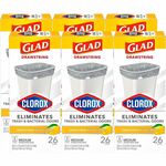 Glad Medium Drawstring Trash Bags with Clorox - Lemon Fresh Bleach - Medium Size - 8 gal Capacity - Drawstring Closure - White - Garbage, Can, Bathroom, Kitchen - 26/Box - 6 / Carton CLO79316CT