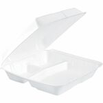 Dart 9-1/2" Triple-Compartment Foam Containers - White - Foam Body - 100/Pack - 2 / Carton DCC95HT3R