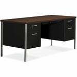 HON 34000 Series Steel Desking - Rectangle Top - Polished, Chrome Base - Retro Style - 4 Drawers - 4 Legs - 30" Table Top Length x 60" Table Top Width - 29.50" Height - File, Supplies, Storage, Office - Assembly Required - Black, Brown - Brushed Aluminum, HON34962MOP