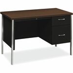 HON 34000 Series B/F Single Pedestal Metal Desk - Rectangle Top - Polished, Chrome Base - Retro Style - 2 Drawers - 4 Legs - 24" Table Top Length x 45.20" Table Top Width - 29.50" Height - File, Supplies, Storage, Office - Assembly Required - Black, Brown HON34002RMOP