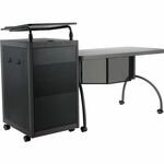 National Public Seating OklahomaSound TWP Desk & Lectern Set - 41" Height x 24" Depth, x 68" Width - Material: Steel, Metal, Mesh, Plastic - Finish: Charcoal Slate, Black - White Nebula Table Top - Heavy Duty, Perforated Modesty Panel, Grommet, Cable Mana NPSTWP