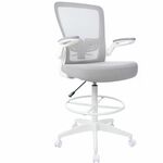 Boss Mesh Flip-Arm Stool - Gray Seat Color - Fabric, Foam Seat Material - Gray Back Color - Mesh Back Material - White Frame Color - 5-star Base - Gray - Mesh, Fabric, Chrome - Armrest - 1 Each BOP16366WTGY