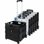 Business Source Stow-and-Go Mobile Storage Crate - Telescopic Handle - 60 lb Load Capacity - 12.72 gal Volume Capacity - 2 Casters - 18.25" Width x 15" Depth x 39.37" Height - Black - 6 / Carton BSN14111CT