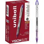 uni&reg; Vision Elite Rollerball Pen - 0.8 mm Pen Point - Refillable - Purple Ink - Gel-based - Stainless Steel, Tungsten Carbide Tip - Document, Project - 12 / Box UBC69025BX