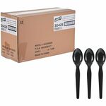 Genuine Joe Disposable Polystyrene Cutlery - Spoon - Spoon - Food, Cafeteria, Breakroom - Disposable - Polystyrene - Black - 1 Carton GJO30425
