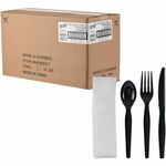Genuine Joe 4-Piece Heavyweight Utensil Kit - 4 Piece(s) - Cutlery Set - Spoon - Fork - Knife - Breakroom - Disposable - Polystyrene - Black - 1 Carton GJO58932