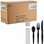 Genuine Joe 6-Piece Heavyweight Utensil Kit - 6 Piece(s) - Cutlery Set - Spoon - Fork - Knife - Breakroom - Disposable - Polystyrene - Black - 1 Carton GJO58933