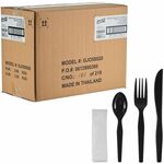 Genuine Joe 4-Piece Medium-Weight Utensil Kit - 4 Piece(s) - Cutlery Set - Spoon - Fork - Knife - Breakroom - Disposable - Polystyrene - Black - 1 Carton GJO58928