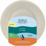 World Centric 6" Compostable Fiber Plates - Picnic, Party, Breakroom, Food - 6" Diameter - Beige, Natural - Fiber Body - 20 / Pack WORPLRTSCU6