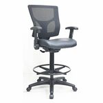 Lorell Conjure Office Stools - Vinyl, Polyurethane, Molded Foam Seat Material - Mesh Back Material - Black - Metal, Nylon - Armrest LLR62022