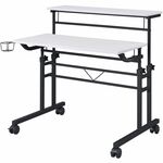 Techni Mobili Rolling Writing Desk - Textured, White Top - Modern Style - 44 lb Capacity - Height Adjustable - 36" Table Top Width x 25" Table Top Depth x 0.69" Table Top Thickness - 40" Height - Writing, Home Office, Laptop - Assembly Required - White -  RTA3800SUWHT
