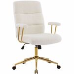 Techni Mobili Textured Boucle Office Chair - White Seat Color - Plush, Foam Seat Material - White Back Color - Foam, Plush Back Material - 5-star Base - White, Gold - Nylon - Armrest - 1 Each RTA3270CWHT