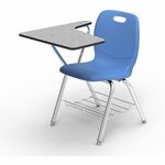 Lorell League Student Chair-Desk Combos with Tablet Arm - Material: High Pressure Laminate (HPL), Polypropylene, Nylon - Finish: Gray Nebula, Chrome, Sky Blue - Compact, Armrest, Glide, Book Rack, Swivel, Easy to Clean - For Classroom, Training Room, Book LLR99907LBEPL