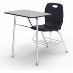 Lorell League Student Desk-Chair Combo - Material: High Pressure Laminate (HPL), Polypropylene, Nylon - Finish: Gray Nebula, Chrome, Black - Glide, Book Rack, Swivel, Easy to Clean - For Classroom, Storage, Book, Notebook, Student LLR99908BKPL