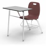 Lorell League Student Desk-Chair Combo - Material: High Pressure Laminate (HPL), Polypropylene, Nylon - Finish: Gray Nebula, Chrome, Burgundy - Glide, Book Rack, Swivel, Easy to Clean - For Classroom, Storage, Book, Notebook, Student LLR99908BYPL