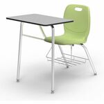 Lorell League Student Desk-Chair Combo - Material: High Pressure Laminate (HPL), Polypropylene, Nylon - Finish: Gray Nebula, Chrome, Green Apple - Glide, Book Rack, Swivel, Easy to Clean - For Classroom, Storage, Book, Notebook, Student LLR99908GNPL