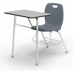 Lorell League Student Desk-Chair Combo - Material: High Pressure Laminate (HPL), Polypropylene, Nylon - Finish: Gray Nebula, Chrome, Graphite - Glide, Book Rack, Swivel, Easy to Clean - For Classroom, Storage, Book, Notebook, Student LLR99908GYPL