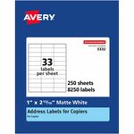 Avery&reg; Copier Address Labels - 1" Width x 2 3/16" Length - Permanent Adhesive - Rectangle - White - Paper - 33 / Sheet - 250 Total Sheets - 8250 Total Label(s) - 8250 / Box AVE5332