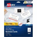 Avery&reg; Clean Edge Business Cards, 2" x 3.5" , White, 160 - 110 Brightness - A4 - 8 1/2" x 11" - 93 lb Basis Weight - 254 g/m² Grammage - Matte - Heavyweight, Rounded Corner, Smooth Edge, Print-to-the-edge, Printable, Avery Clean Edge Technology,  AVE8869