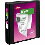 Avery&reg; Durable View Binder - EZD Rings - 1 1/2" Binder Capacity - Letter - 8 1/2" x 11" Sheet Size - 400 Sheet Capacity - 3 Ring - Fastener: D-Ring - Pocket: 4, Internal - Poly - Black - Recycled - Easy Insert Spine, Exposed Rivet, Gap-free Ring, Stac AVE09400