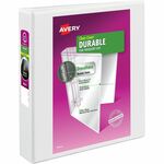 Avery&reg; Durable View Binder - EZD Rings - 1 1/2" Binder Capacity - Letter - 8 1/2" x 11" Sheet Size - 400 Sheet Capacity - 3 Ring - Fastener: D-Ring - Pocket: 2, Internal - Poly - White - Recycled - Easy Insert Spine, Exposed Rivet, Gap-free Ring, Stac AVE09401