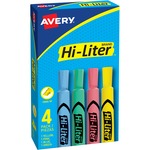 Avery&reg; Hi-Liter Desk-Style Highlighters - Chisel Marker Point - Washable - Light Blue, Light Green, Light Pink, Yellow Ink - Water Based - Yellow, Light Green, Light Blue, Light Pink Barrel - 4 / Box AVE17752