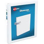 Avery&reg; Showcase Economy View Binder - 1/2" Binder Capacity - Letter - 8 1/2" x 11" Sheet Size - 100 Sheet Capacity - 3 Ring - Fastener: Round Ring - Pocket: 2, Inside Front & Back - White - Clear Overlay, Rivet, Non Locking Mechanism - 1 Each AVE19551