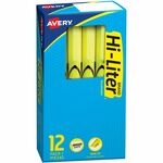 Avery&reg; Hi-Liter, Pen-Style, Fluorescent Yellow, 12 Count (23591) - Washable - Fluorescent Yellow Ink - Yellow Barrel - Document, School, Home, Office, Journaling - 12 AVE23591
