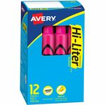 Avery&reg; Hi-Liter, Desk-Style, Fluorescent Pink, 12 Count (24010) - Refillable - Fluorescent Pink Ink - Water Based - Pink Barrel - Classroom, Office, Home, School, Planner - 12 AVE24010