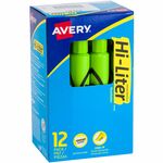 Avery&reg; Hi-Liter, Desk-Style, Fluorescent Green, 12 Count (24020) - Refillable - Washable - Fluorescent Green Ink - Water Based - Green Barrel - Classroom, School, Home, Office, Planner - 12 AVE24020