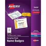 Avery Name Badges with Cords, 3" x 4" , 100 Total (74459) - Letter - 8 1/2" x 11" - Printable, Durable, Micro Perforated, PVC-free, Double-sided, Smudge-free, Flexible - White - 17 Sheets - 6 - 100 / Box AVE74459