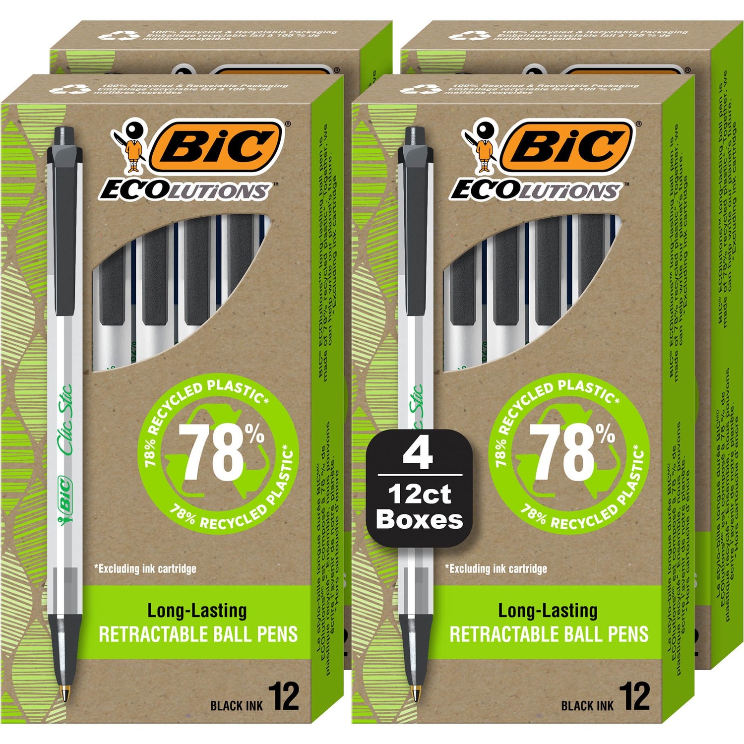 BIC® ROUND STIC®, GRIP XTRA-CONFORT BALL POIN, BLK/BLU, 36 PACK - Multi  access office