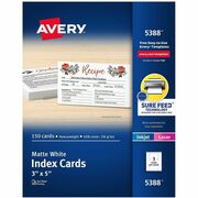 Avery&reg; Laser, Inkjet Printable Index Cards - 97 Brightness - A7 - 3" x 5" - Perforated, Smudge-free, Jam-free, Uncoated - White - 150 / Box AVE5388