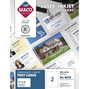 Maco 2-Up Laser/Inkjet Post Cards - 6" x 4" - Micro Perforated - White - 100 / Box MACML8575