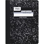 Mead Wide Ruled Composition Notebook - 100 Sheets - Sewn - 7 1/2" x 9 3/4" Sheet Size - White Paper - Black Marble Cover - 1 Each MEA09910